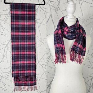 Coach Pink Purple Plaid 90% Wool 10% Cashmere Scarf